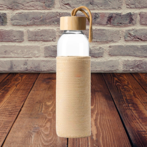 Alternative view of Οικολογικό Γυάλινο Μπουκάλι Νερού (500ml) με Καπάκι Bamboo και Εκτυπώσιμη Θήκη