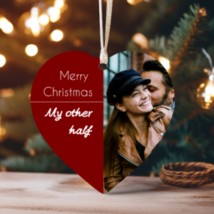 Προσωποποιημένο Στολίδι Καρδιά (Ξύλινο) "Merry Christmas My other half" με φωτογραφία